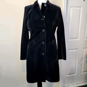 Black Velvet Button-Down Fitted Coat by Portrait size M with Pink lining